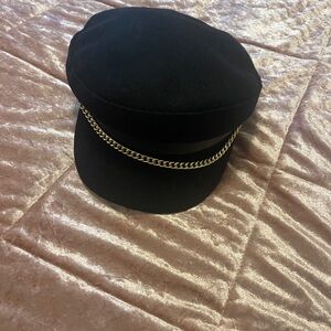 Black Cap with Gold Chain Detail